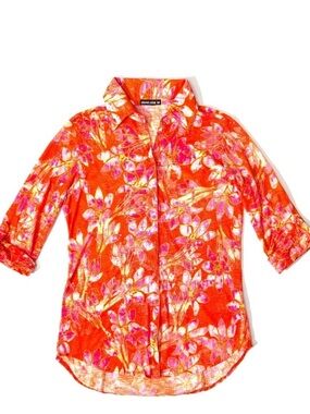 David Cline Orange Floral Button-Up Top
